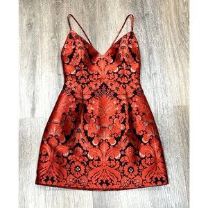 Free People Mini Dress XS Red Black Floral Metallic Jacquard Queen of Hearts
